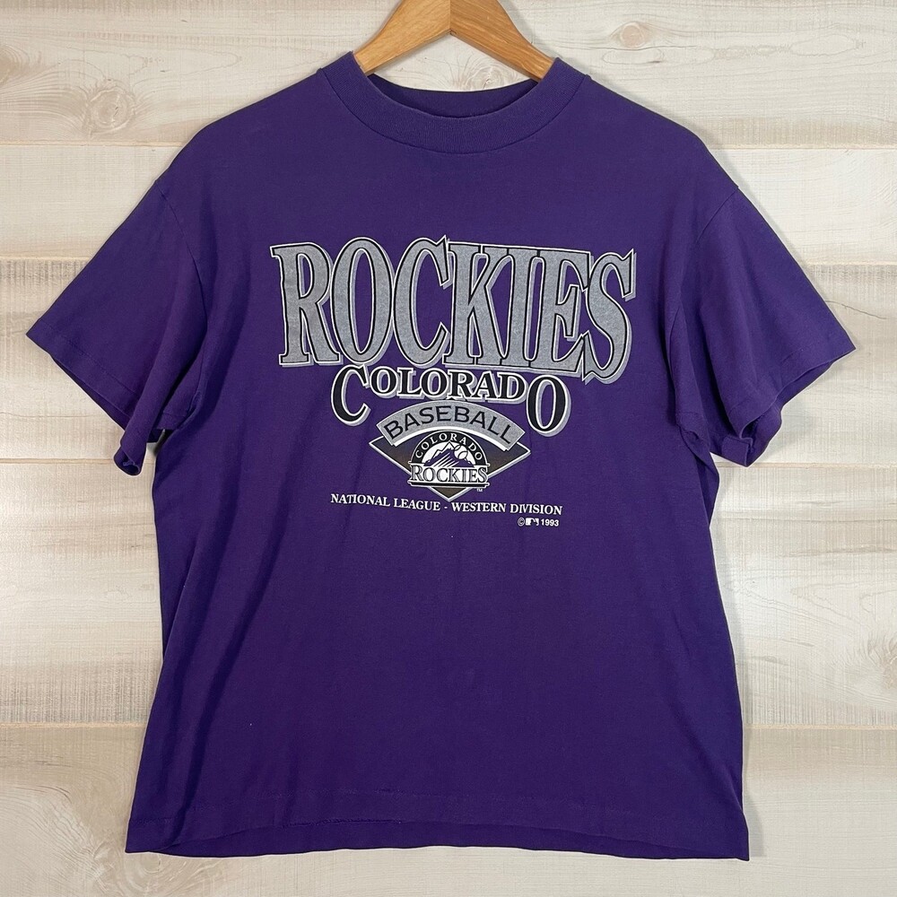 Vintage 1993 Colorado Rockies Purple Mens T-shirt Size L Single Stitch